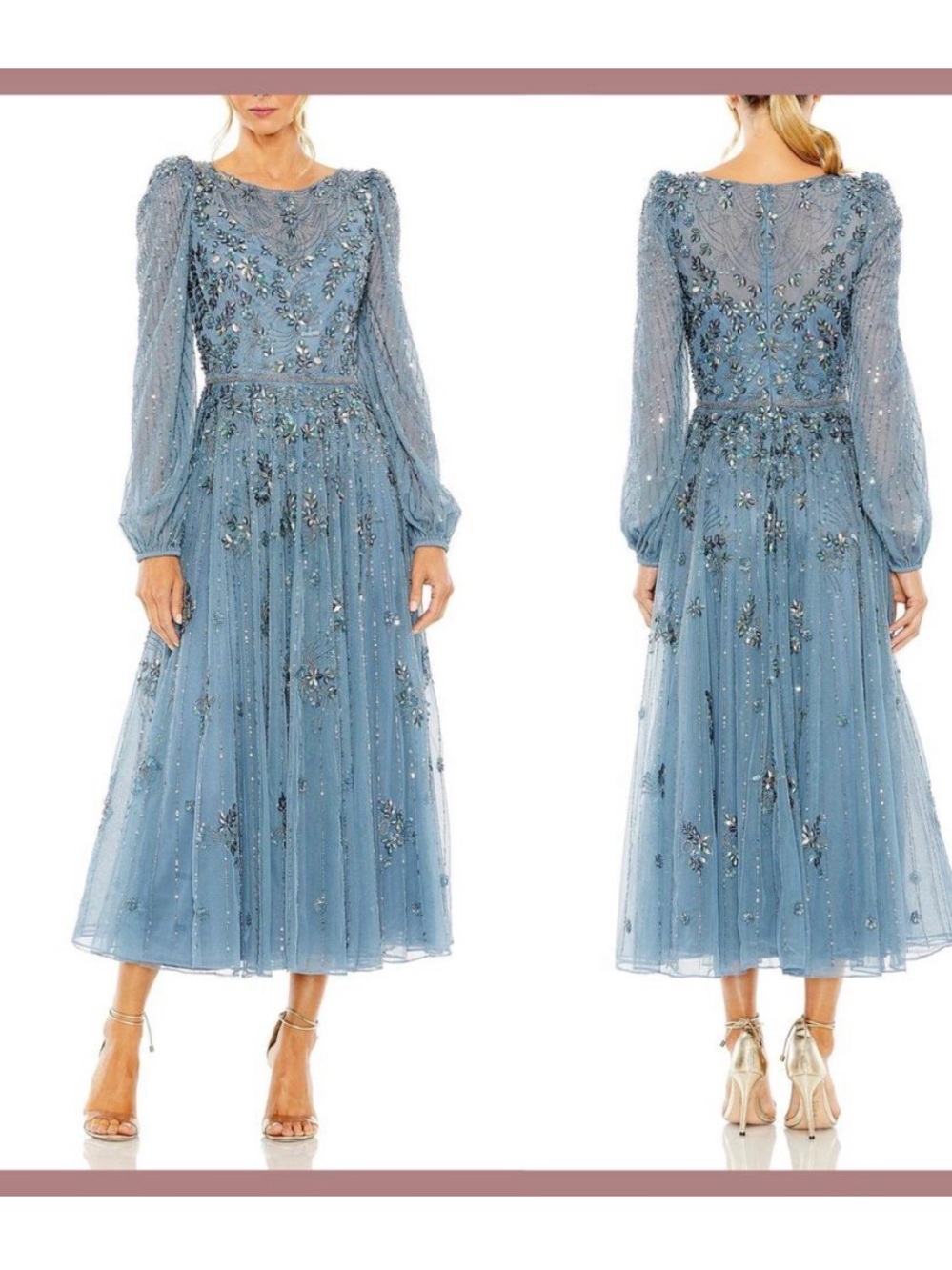 Mac Duggal size 8
Floral Embellished Puff Long Sleeve Midi Dress G1827